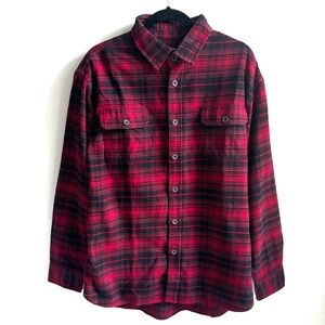 Jachs Men’s Brawny Flannel Long sleeve Plaid Shirt Red and Black Size XL
